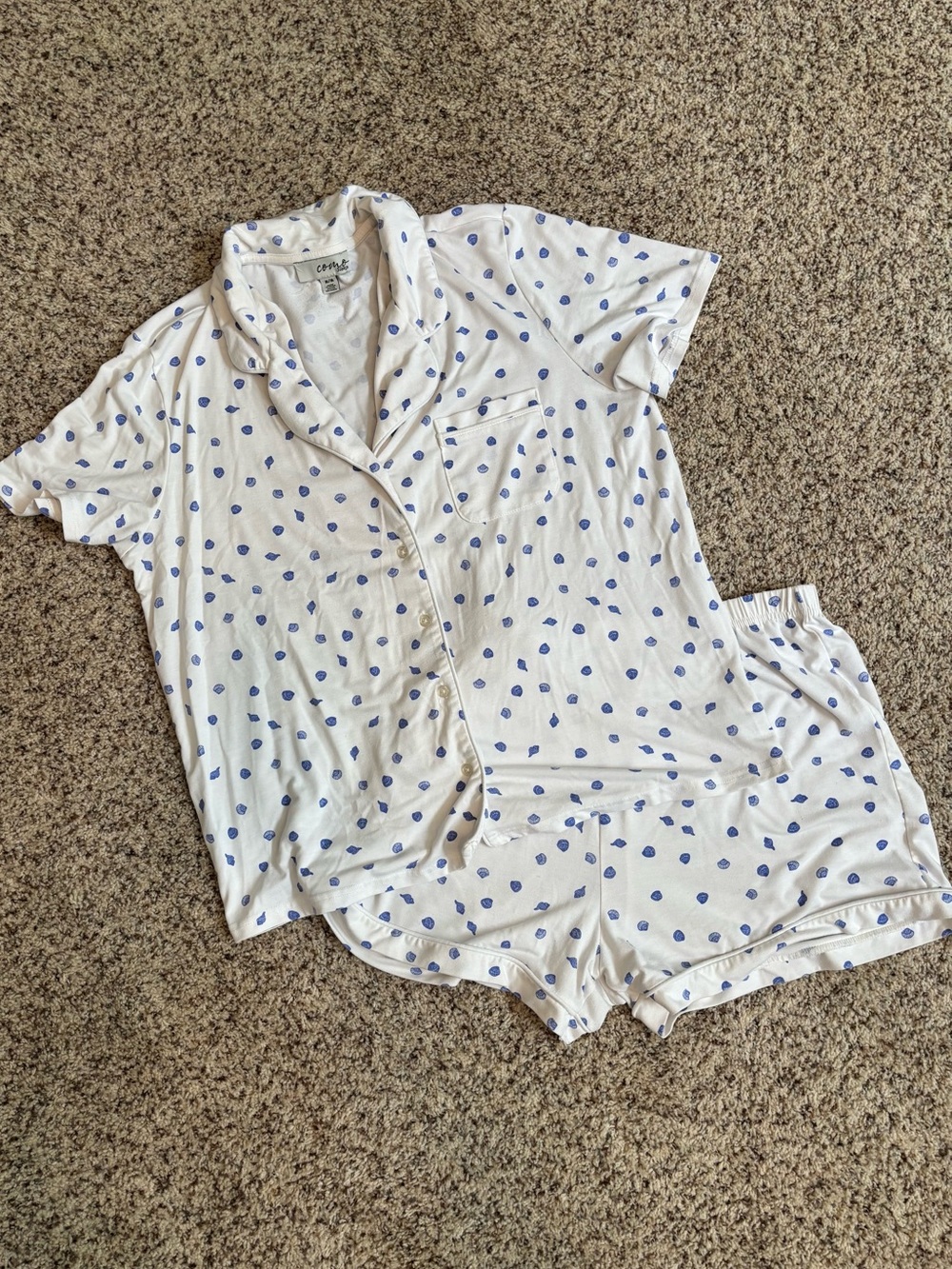 Cozy  Soft White & Blue Short Pajama Set